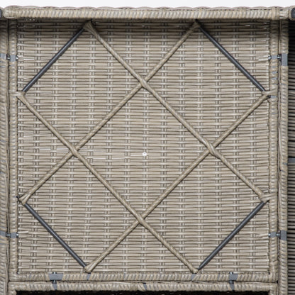 4 Piece Outdoor Rattan Lounge Set with 1 Sofa, 2 Armchairs and 1 Coffee Table, Khaki and Beige