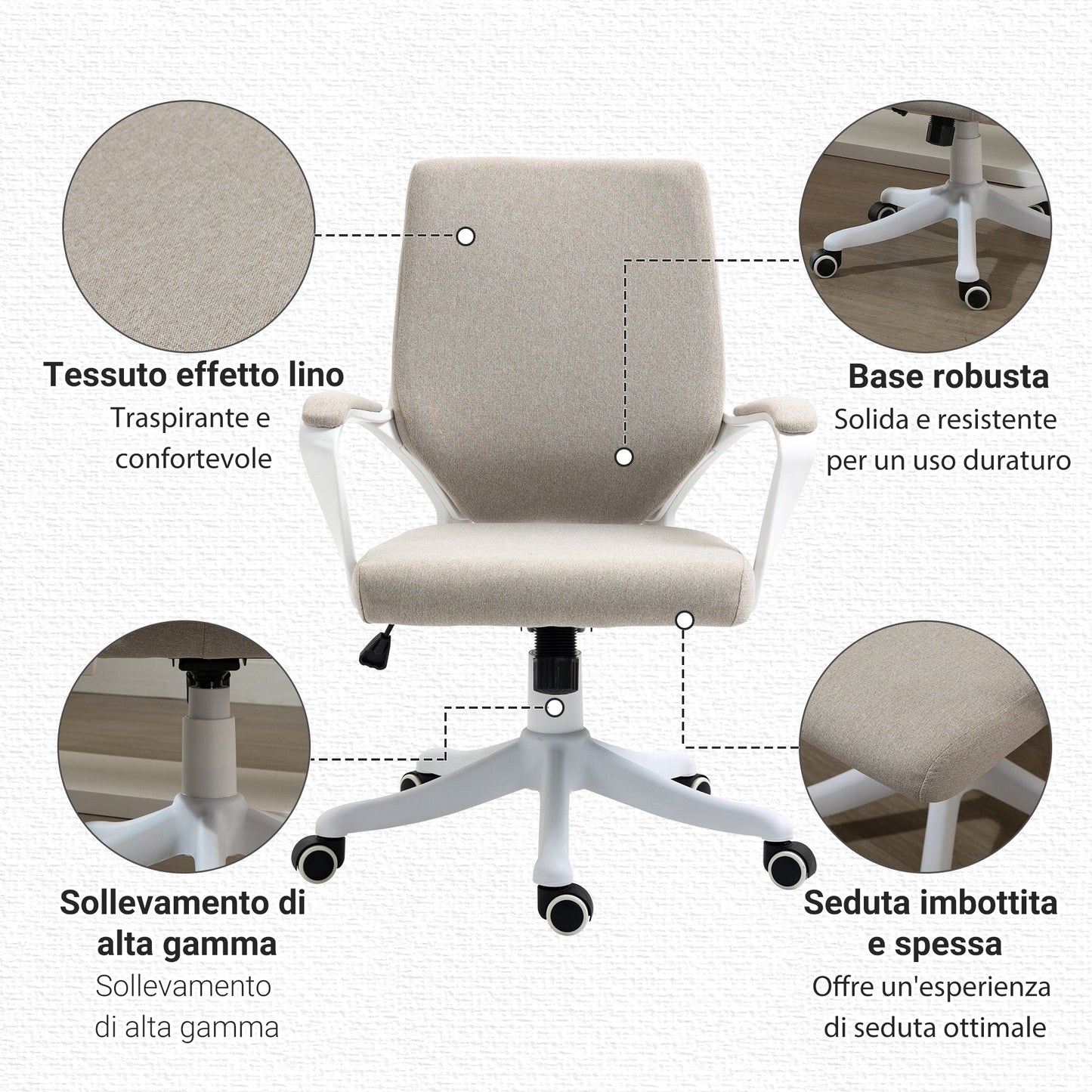 Ergonomic Office Chair with Adjustable Height and Rocking Function, 62x69x92-100cm, Beige