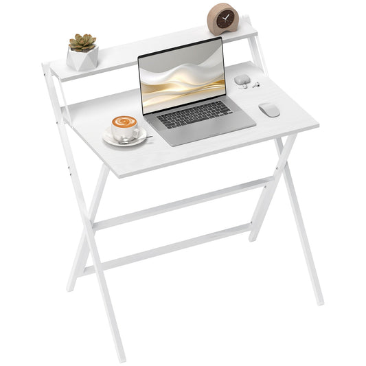 Folding Desk with Monitor Shelf, 81.5x62x86.5 cm, White