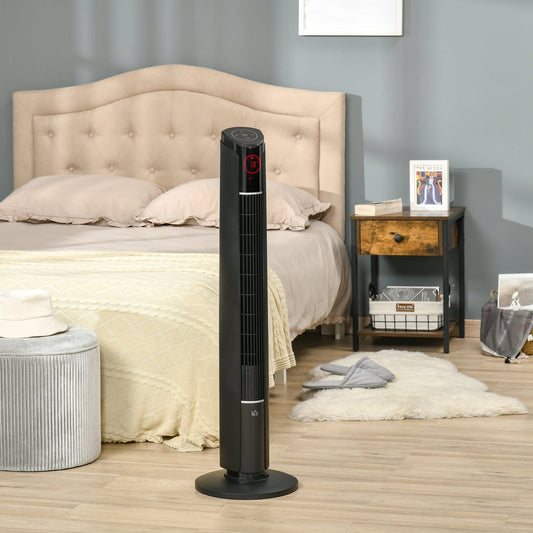 Tower Fan with 3 Speeds and 4 Modes, 12h Timer, LED Panel and Remote Control, Black
