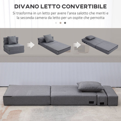 Folding Single Floor Chair Bed with Cushion Included, 70x70x61 cm, Grey