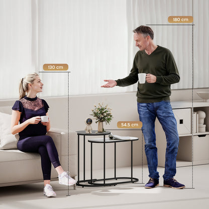 Set of 2 Stackable Coffee Tables with Metal Frame for Living Room and Office, Grey and White