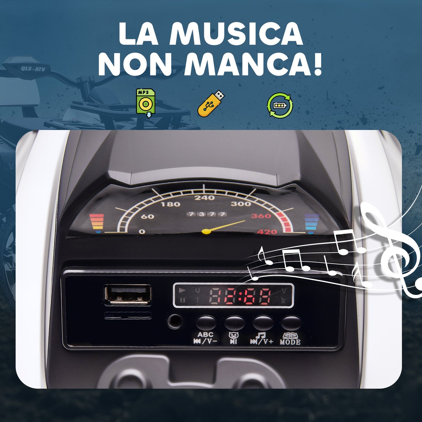 12V Electric Quad Bike for Children Ages 3-5 with Headlights and Pedal, USB Port for Music, White