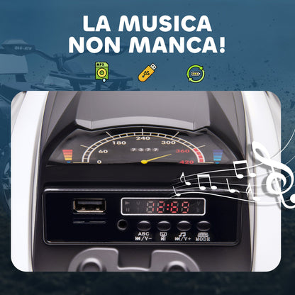 12V Electric Quad Bike for Children Ages 3-5 with Headlights and Pedal, USB Port for Music, White