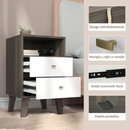 Set of 2 Modern Bedroom Nightstands with 2 Drawers and Open Compartment, 40x34x64cm, Grey