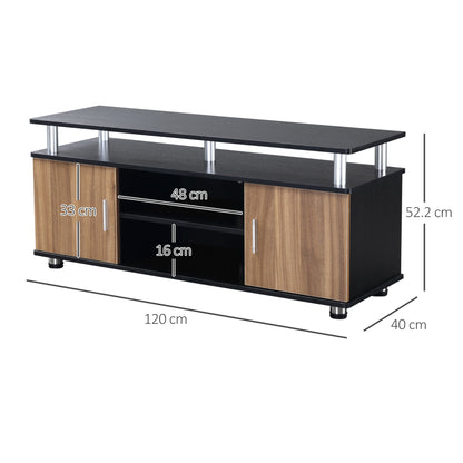 TV Stand Up to 55" with Cabinets and Shelves in Wood and Aluminum, 120x40x52.2cm