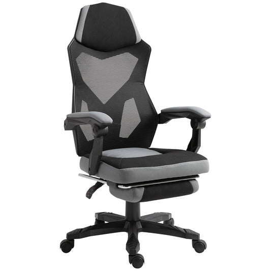 Ergonomic Office Chair with Reclining Backrest, Retractable Footrest, Adjustable Height, Grey
