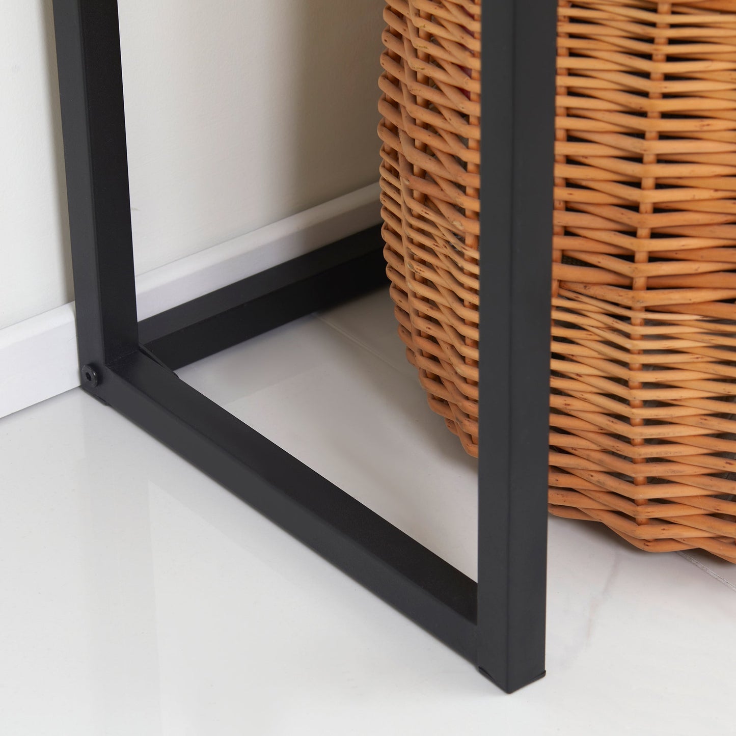 Minimalist Entryway Console Table with Drawer, Wood and Steel, 80x30x76 cm, Wood and Black Color