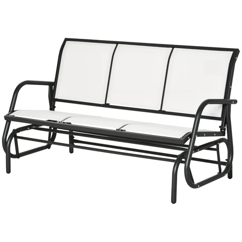 3-Seater Garden Swing Bench in Metal and Breathable Mesh Fabric, 147x70x85cm, Beige