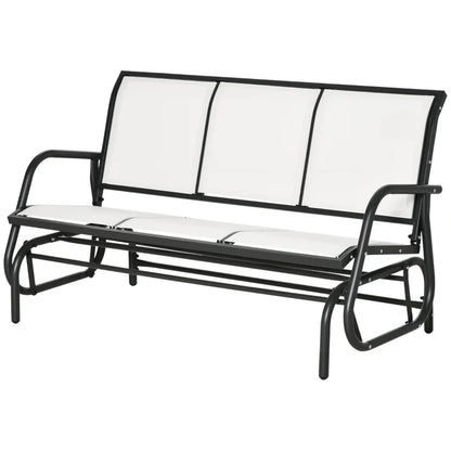 3-Seater Garden Swing Bench in Metal and Breathable Mesh Fabric, 147x70x85cm, Beige