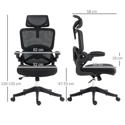 Height Adjustable Office Chair with Tilt and Lumbar Support, 62x58x120-133 cm, Black