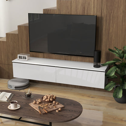 Wall-Mounted TV Cabinet with Wooden Drop-Door Cabinets, 160x35x30 cm, Gloss White