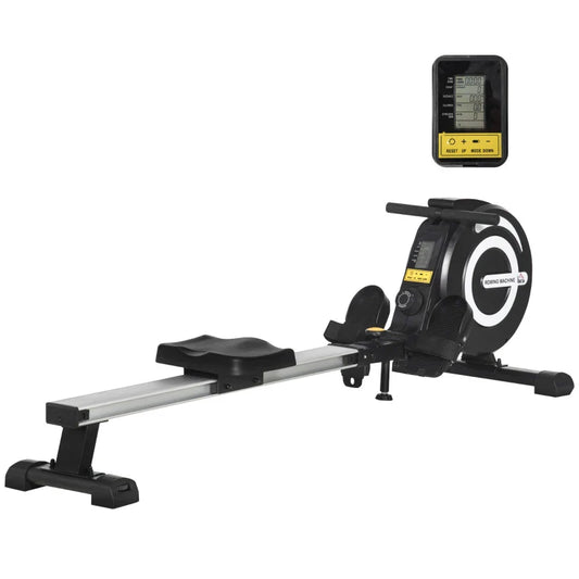 Folding Magnetic Rowing Machine for Home Training, 8-Level Adjustable Flywheel and LCD Monitor, 185x58x57cm, Black