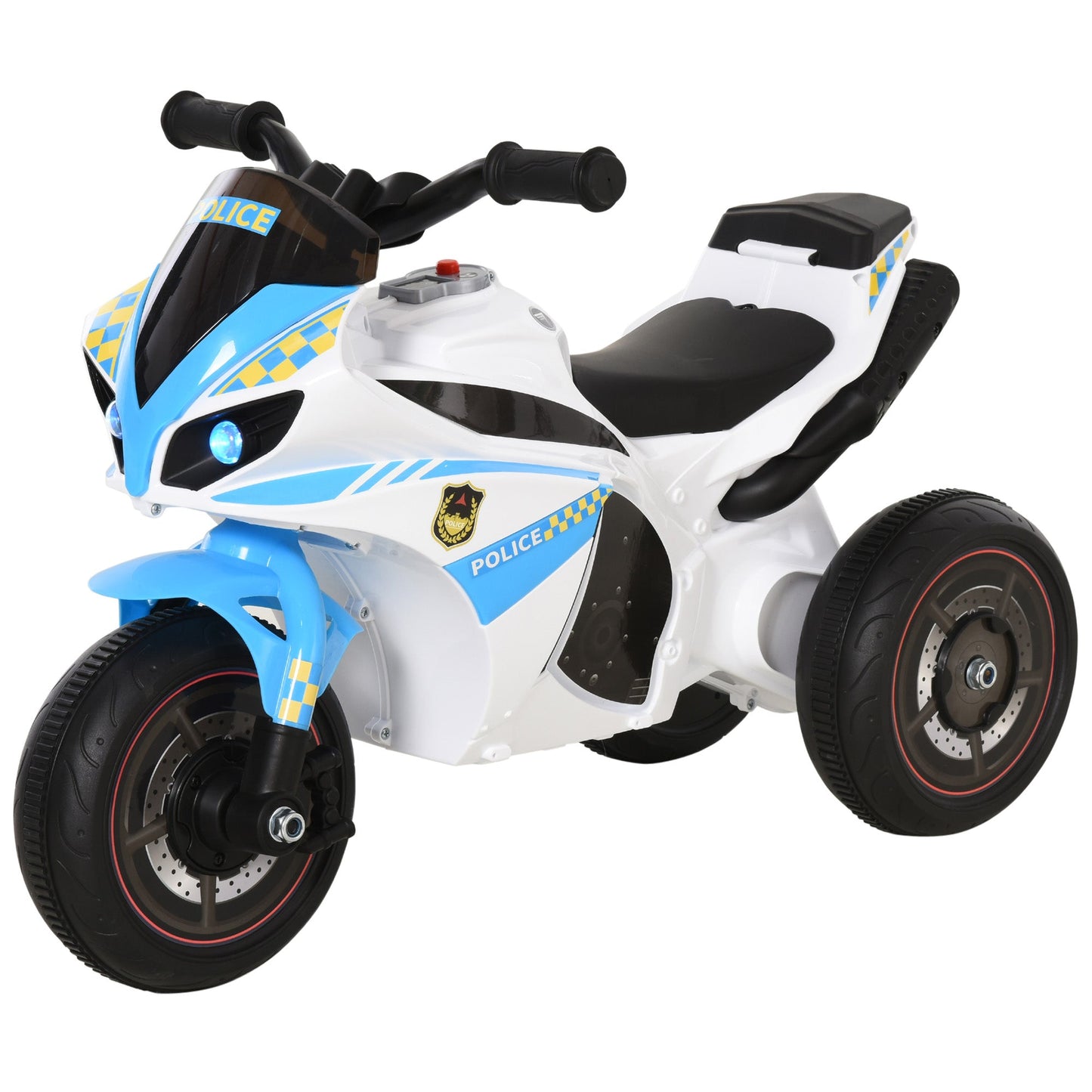 3-Wheeled Ride-On Toy Motorcycle for Kids 18-36 Months Police Style with Music and Headlights, Blue