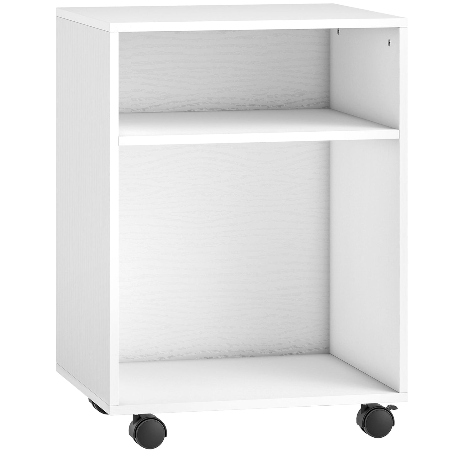 Printer Stand with Wheels and 2 Open Wooden Shelves, 40x35x55.5 cm, White
