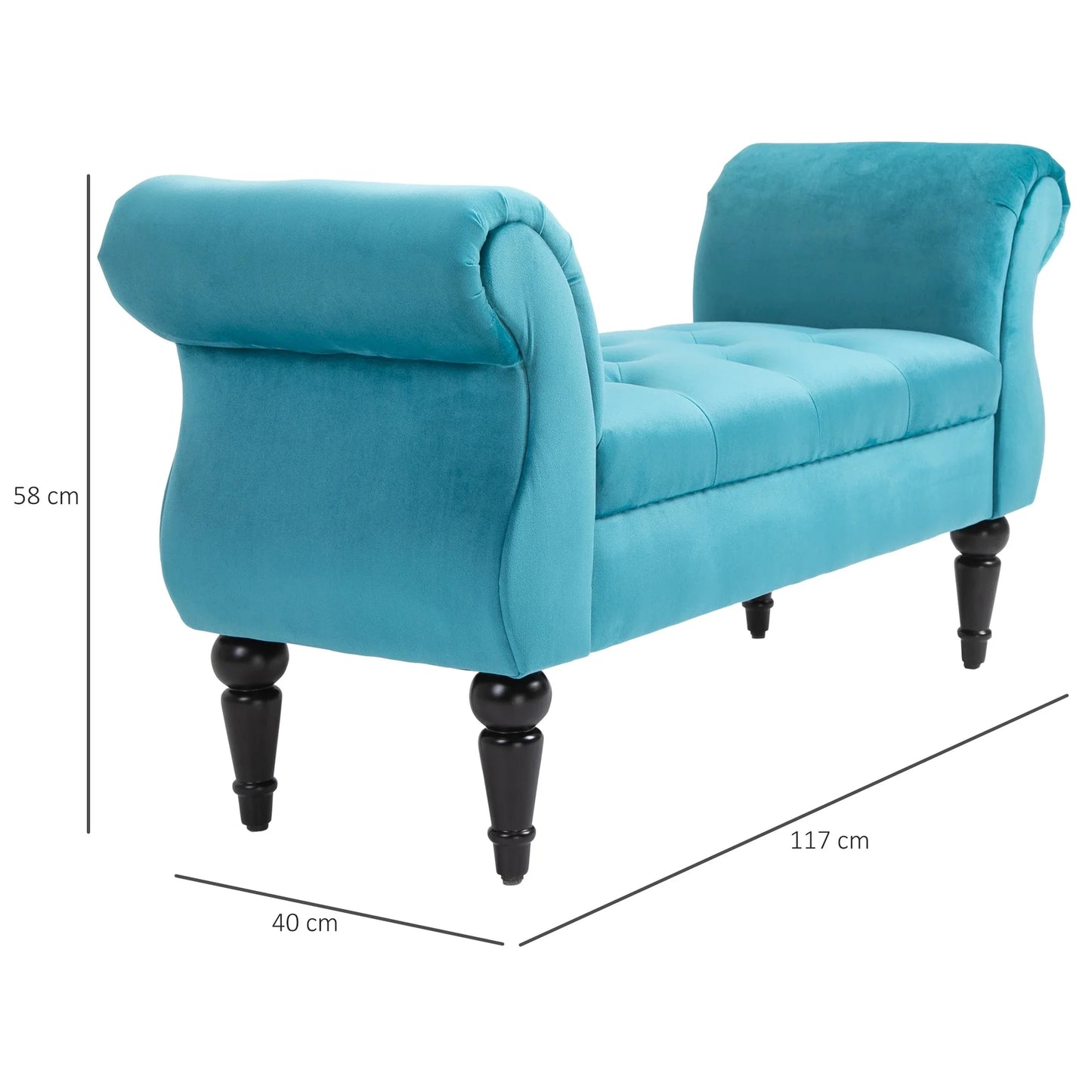 Vintage Style Bedside Bench, Wooden Frame and Chesterfield Style Padded Seat, Blue 117 x 40 x 58cm