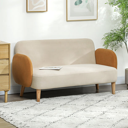 Nordic Style 2 Seater Sofa in Velvet Effect Fabric and Wood, 138x73x74 cm, Cream and Orange