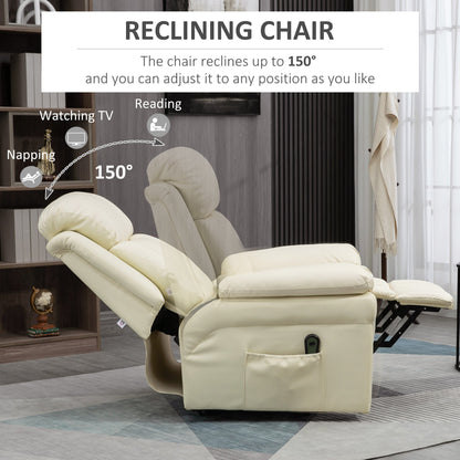 Electric Lift Recliner Chair with Thick Padding and Remote Control, 96x93x105cm, Cream
