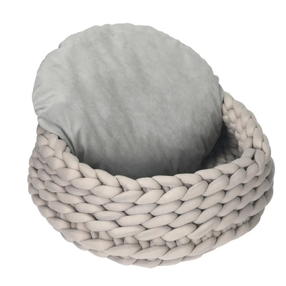 COZZY Round Grey Raised Pet Bed with Washable Cushion