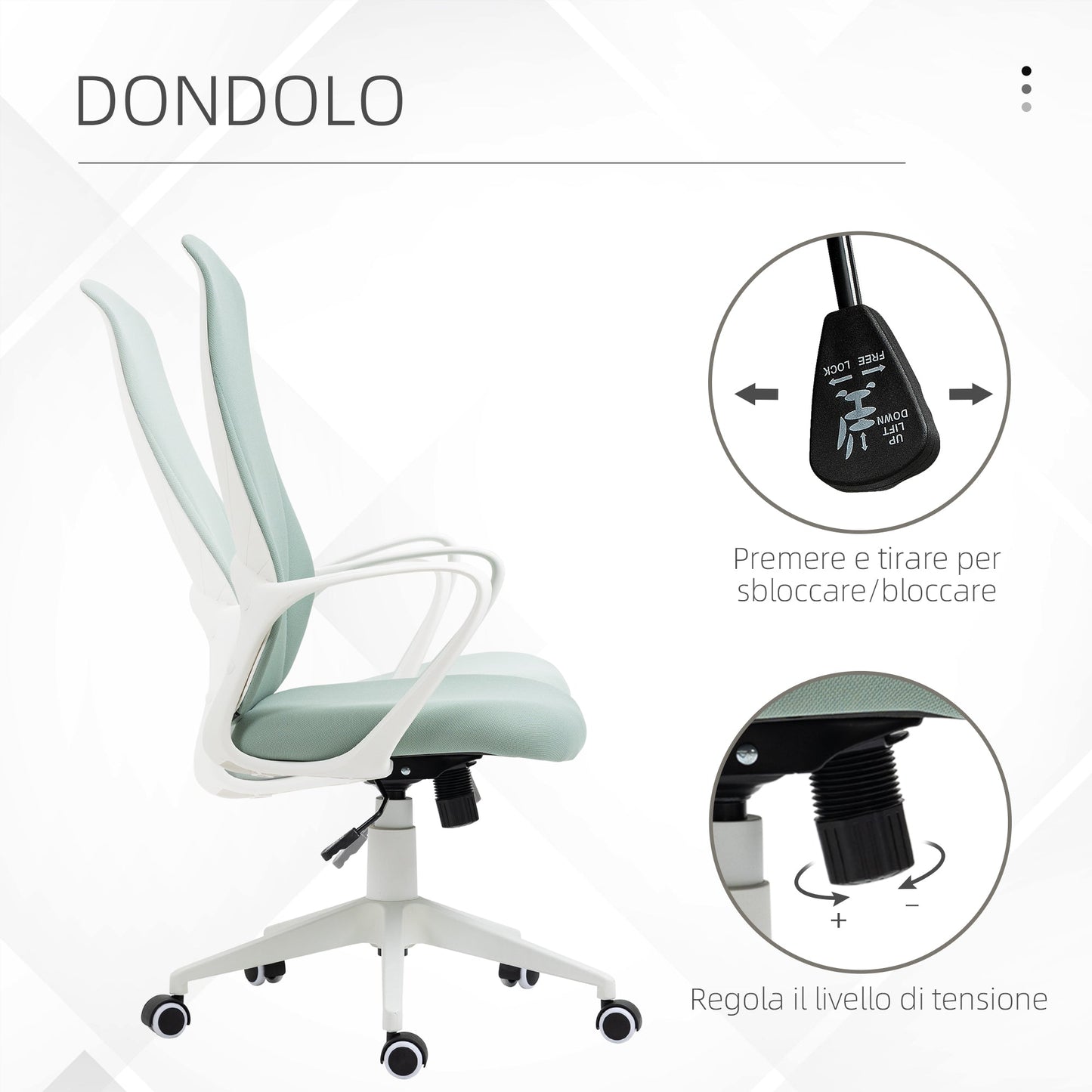 Ergonomic and Padded Office Chair with Adjustable Height and Rocking, 62x56x110-119.5 cm, Green