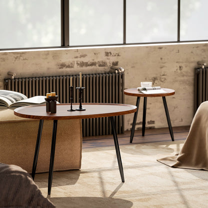 Set of 2 Nesting Coffee Tables in Wood and Metal, Dark Wood Color