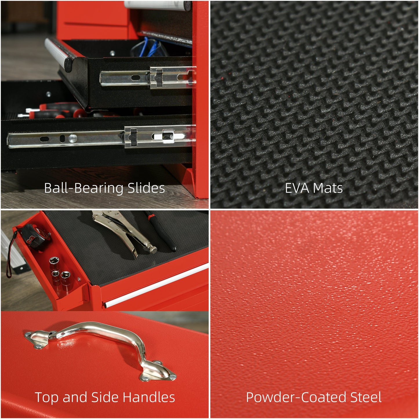 2-in-1 Tool Cart with Removable Toolbox and Lockable Steel Cabinet, Red