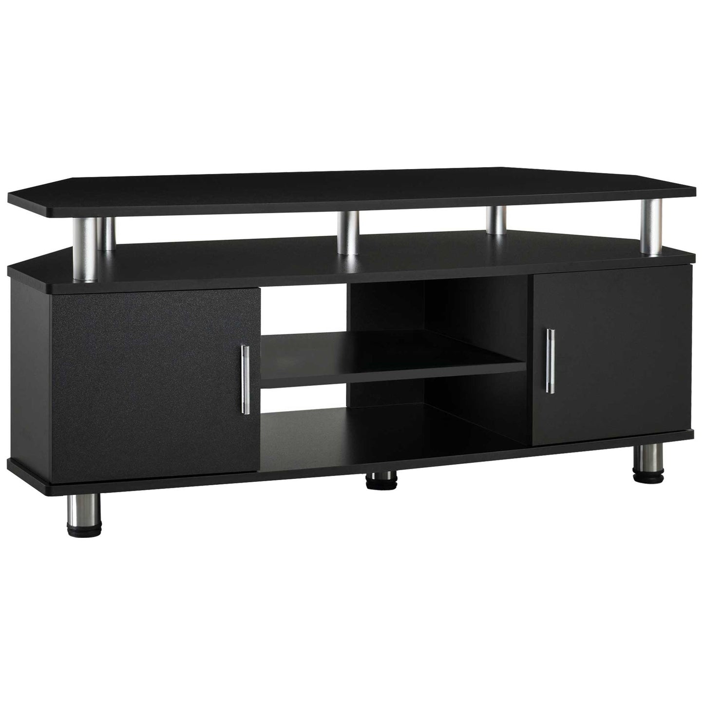 Classic Living Room TV Stand with 2 Shelves and 2 Cabinets, MDF and Stainless Steel, Black, 120x39.5x52cm