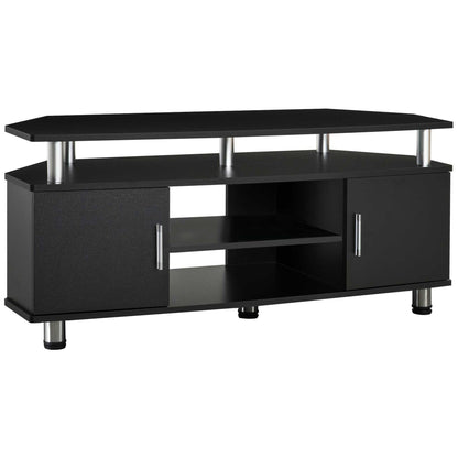 Classic Living Room TV Stand with 2 Shelves and 2 Cabinets, MDF and Stainless Steel, Black, 120x39.5x52cm