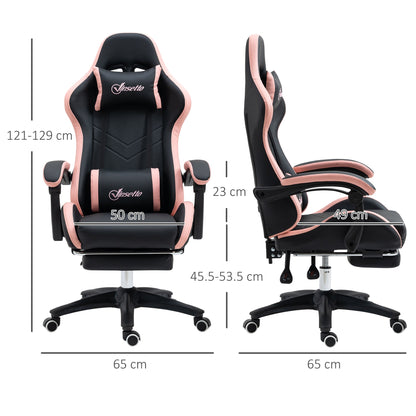 Height Adjustable Gaming Chair with Headrest, 65x65x121-129 cm, Pink and Black
