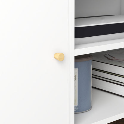 55" max TV Stand with 2 Cabinets and 2 Open Shelves, in Wood and Chipboard, 120x34x50 cm, White