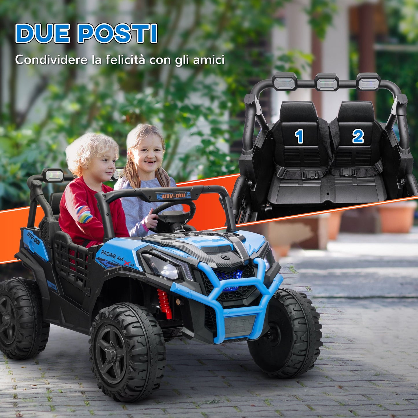 24V 2-Seater Electric Ride-On Car for Kids with Remote Control and 3 Speeds, Ages 3-8 Years, Blue
