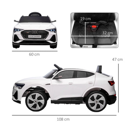 AUDI - 12V Electric Ride-On Toy Car for Kids with Remote Control, Speed 3-8km/h, Lights and Music, Age 3-5 Years, White