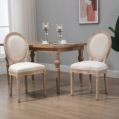 Set of 2 Padded Dining Chairs, Vintage Retro Style Living Room Chairs in Wood and Linen Effect Fabric Cream White 49x56x96cm