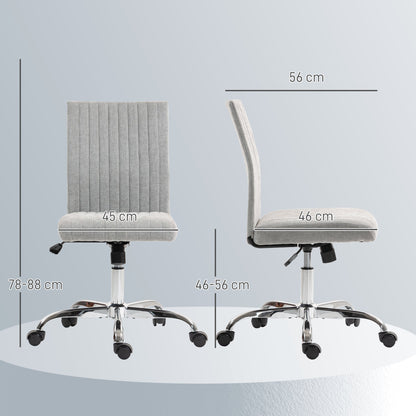 Armless Office Chair with Adjustable Height and Swivel Seat, Fabric Upholstery, Grey