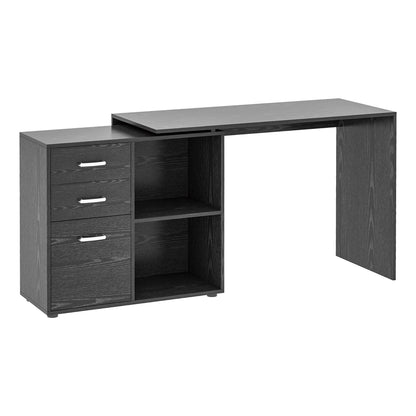 Corner PC Desk with 2 Drawers and Open Shelves, L-Shaped Corner Desk in Wood and Metal, 117x83. 5x76 cm, Black