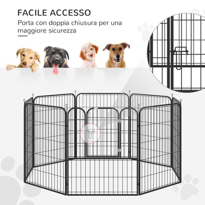 Dog Playpen and Puppy Playpen, Modular Indoor and Outdoor Dog Playpen in Metal and Steel 8 Panels 80x100cm