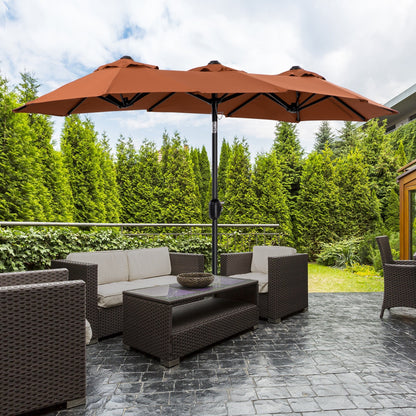 Double Tilting Garden Umbrella with Crank Opening, 295x152x222cm, Red