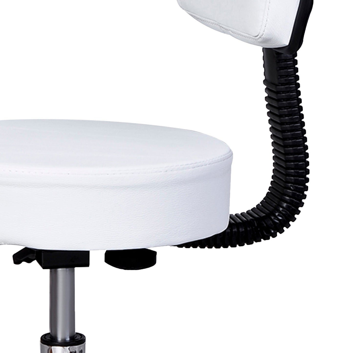 Swivel Stool with Backrest, Adjustable Height and 5 Wheels in White PU Leather for Home or Shop