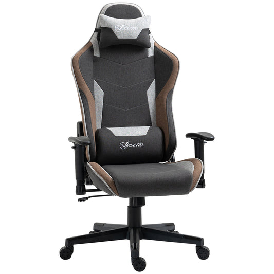 150° Reclining Gaming Chair with Rocking Function, Headrest and Lumbar Cushion, Grey