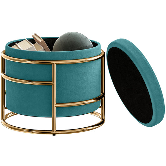 Round Velvet Storage Ottoman with 24L Compartment and Removable Lid, Ø42x39 cm, Green