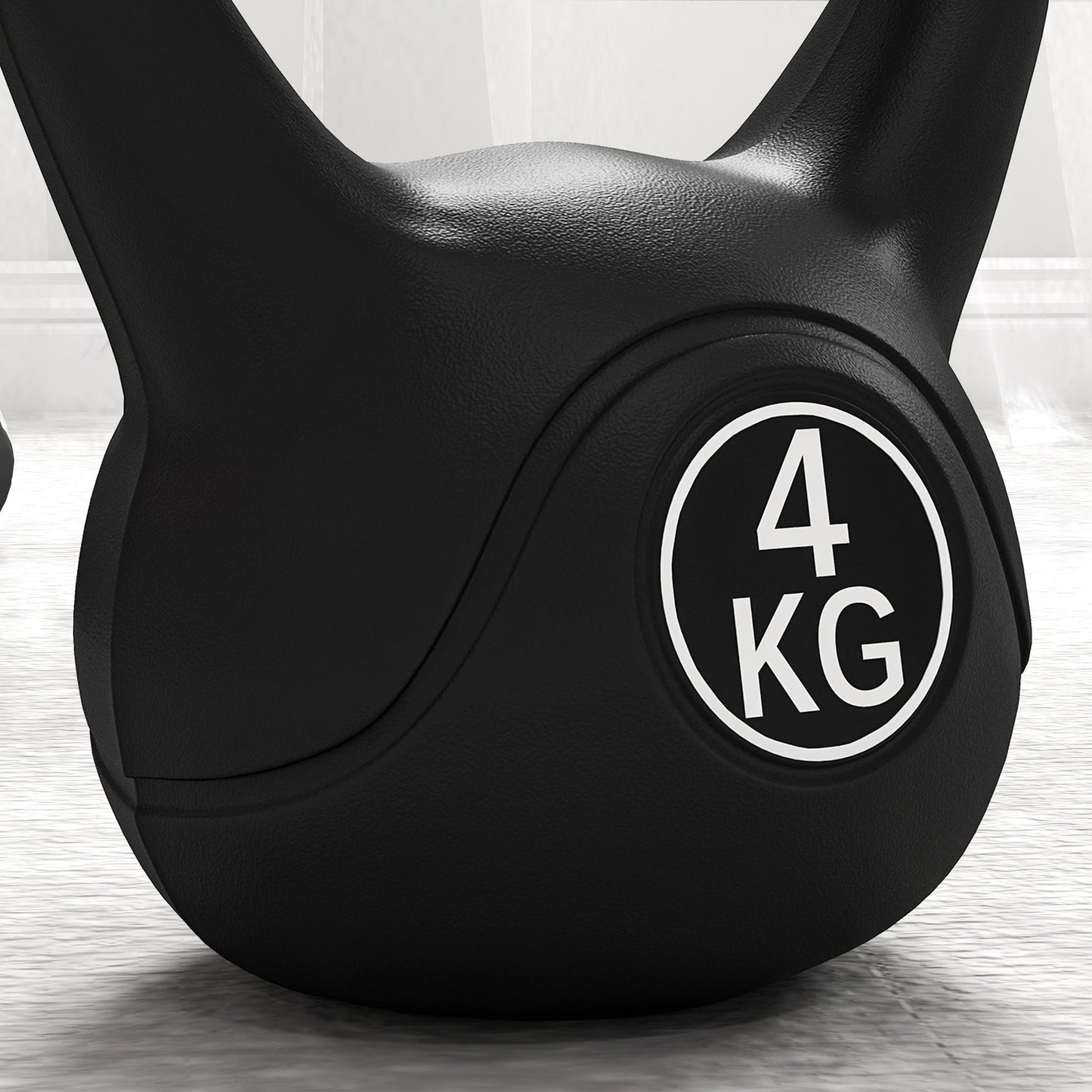 Kettlebell 4kg in Plastic and Sand with Flat Base and Handle, 18x12x20 cm, Black