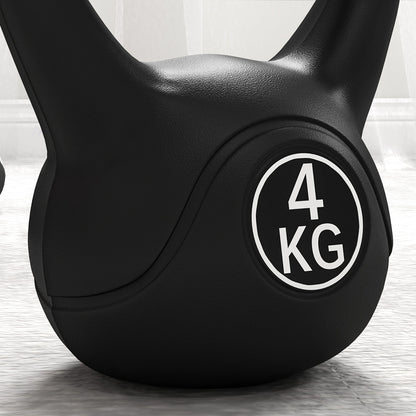 Kettlebell 4kg in Plastic and Sand with Flat Base and Handle, 18x12x20 cm, Black