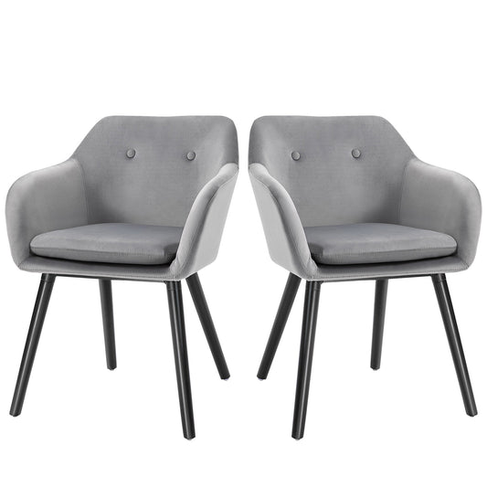 Set of 2 Dining Chairs with Armrests Padded and Velvet, 54x56x74cm, Grey