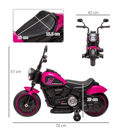 Electric Motorcycle for Children 18-36 Months with Wheels and Headlight, 76x42x57 cm, Pink and Black