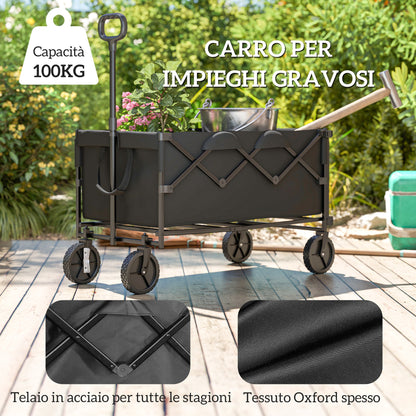 Garden Trolley 160L Foldable with Adjustable Handle, Capacity 100 kg, 95x55x102 cm, Black