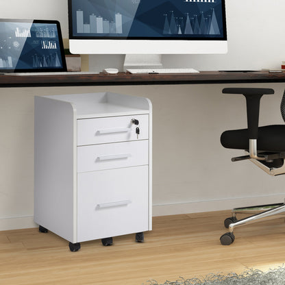 White Wooden Office Drawer with keys and 3 drawers