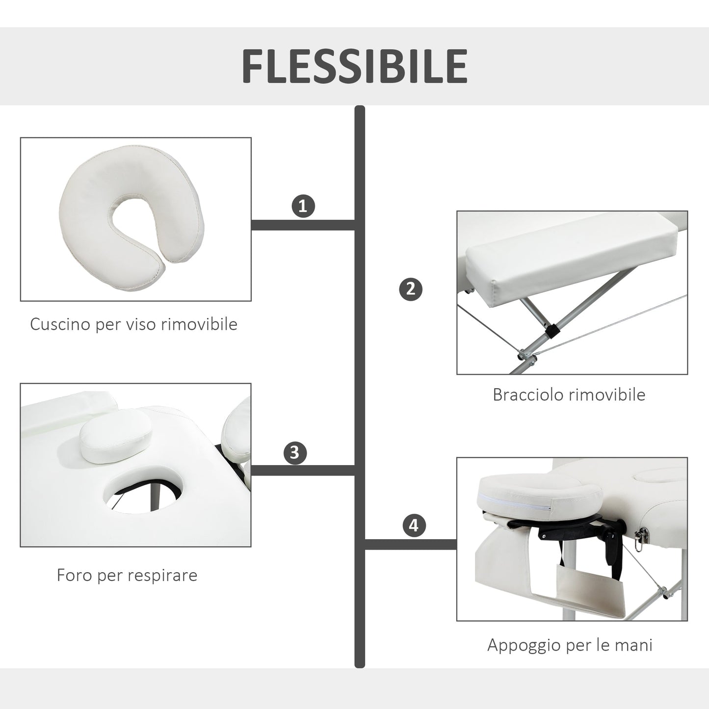 Portable Folding Professional Massage Table in White Aluminum 215x81x61-84cm
