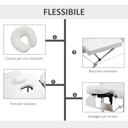 Portable Folding Professional Massage Table in White Aluminum 215x81x61-84cm