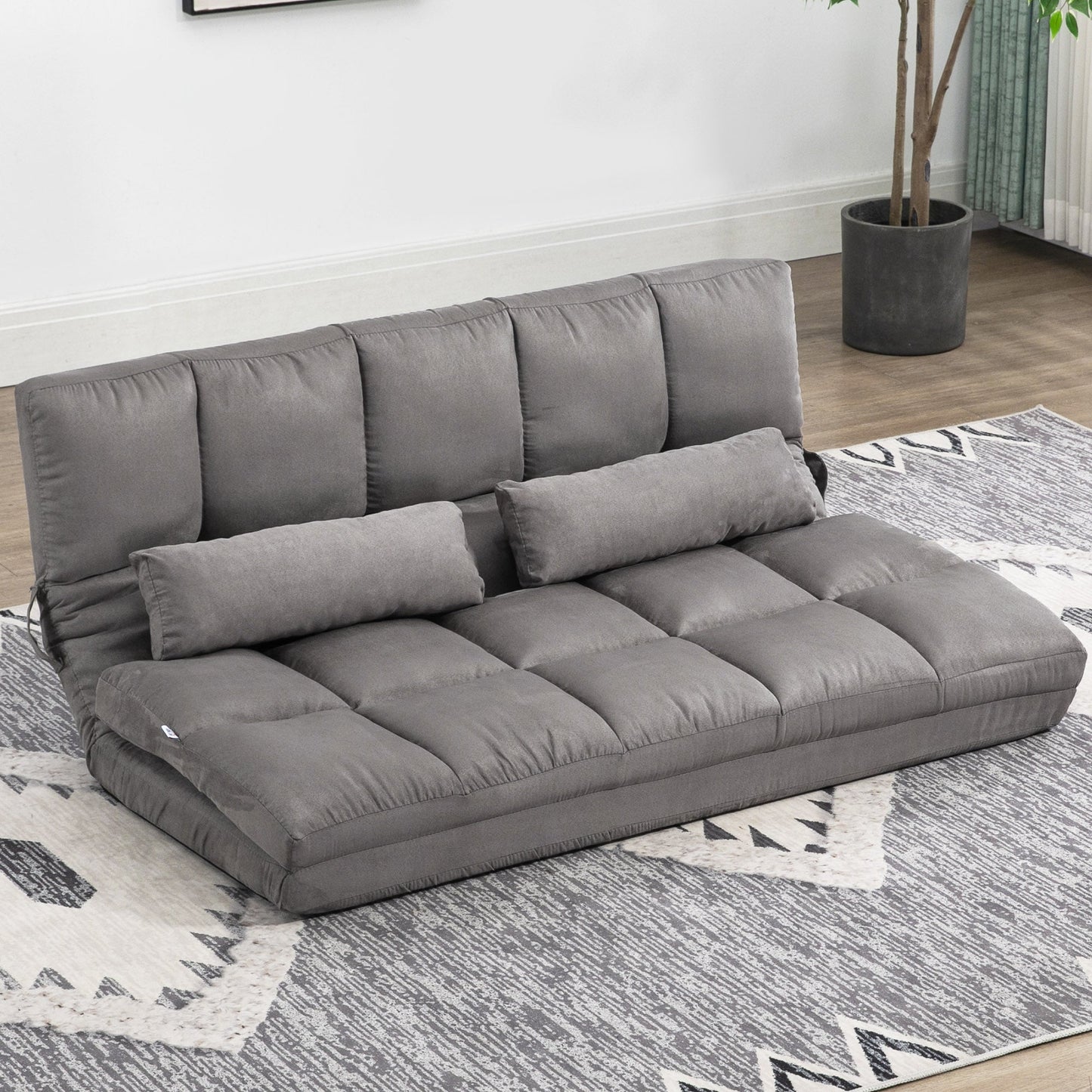 2-in-1 Floor Sofa with 7-Level Reclining Backrest and Cushions, 130x73x60 cm, Charcoal Grey