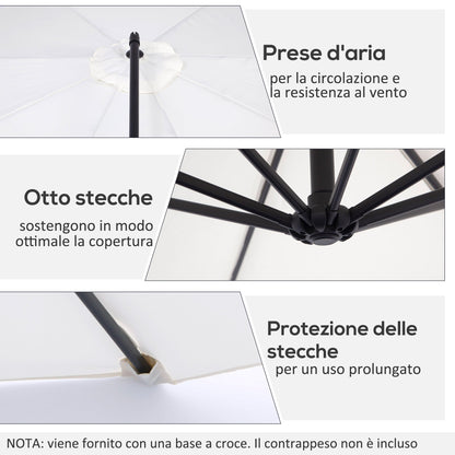 Outdoor Umbrella 3x2.5m with Crank, in Steel and Anti-UV Polyester, Cream
